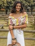 Ruffled Printed Off-Shoulder Short Sleeve Blouse - Trendsi - Flyclothing LLC