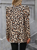 Leopard Open Front Puff Sleeve Jacket - Trendsi