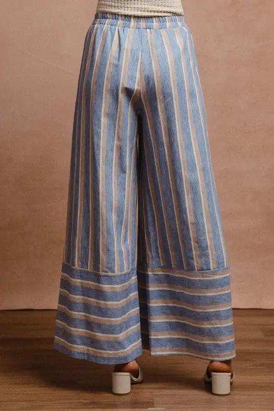 BiBi Striped Wide Leg Pants with Pockets - Trendsi - Flyclothing LLC