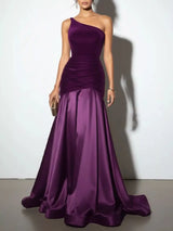 Single Shoulder Floor Length Dress - Trendsi - Flyclothing LLC