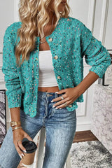 Confetti Button Up Long Sleeve Cardigan - Trendsi - Flyclothing LLC
