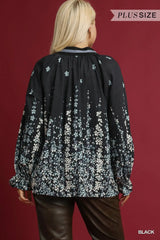 Umgee Full Size Floral Vine Print Blouse with Balloon Sleeves Plus Size - Trendsi - Flyclothing LLC
