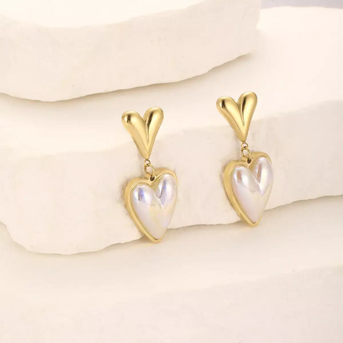 Heart-Shaped Pearl Drop Earrings - Trendsi - Flyclothing LLC