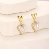 Heart-Shaped Pearl Drop Earrings - Trendsi - Flyclothing LLC