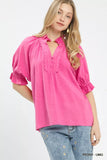 Umgee Linen Scalloped Ruffle Neck Blouse - Trendsi - Flyclothing LLC