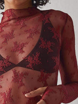 Lace Mock Neck Long Sleeve Blouse - Trendsi - Flyclothing LLC