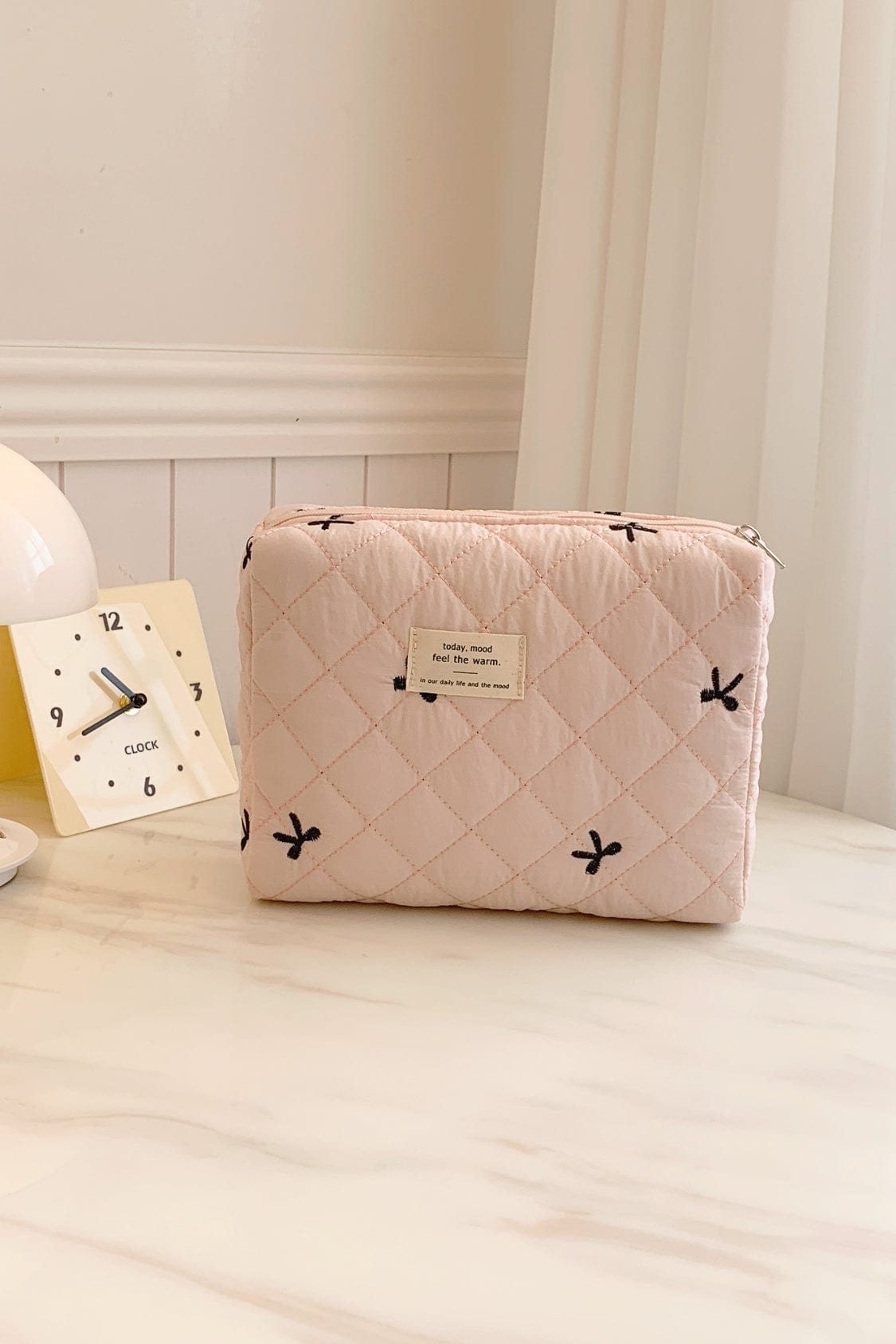 Bow Embroidered Quilted Storage Bag - Trendsi