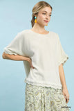 Umgee Linen Frayed Hem Scallop Edge Top - Trendsi - Flyclothing LLC