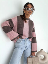 Color Block Long Sleeve Sweater - Trendsi - Flyclothing LLC