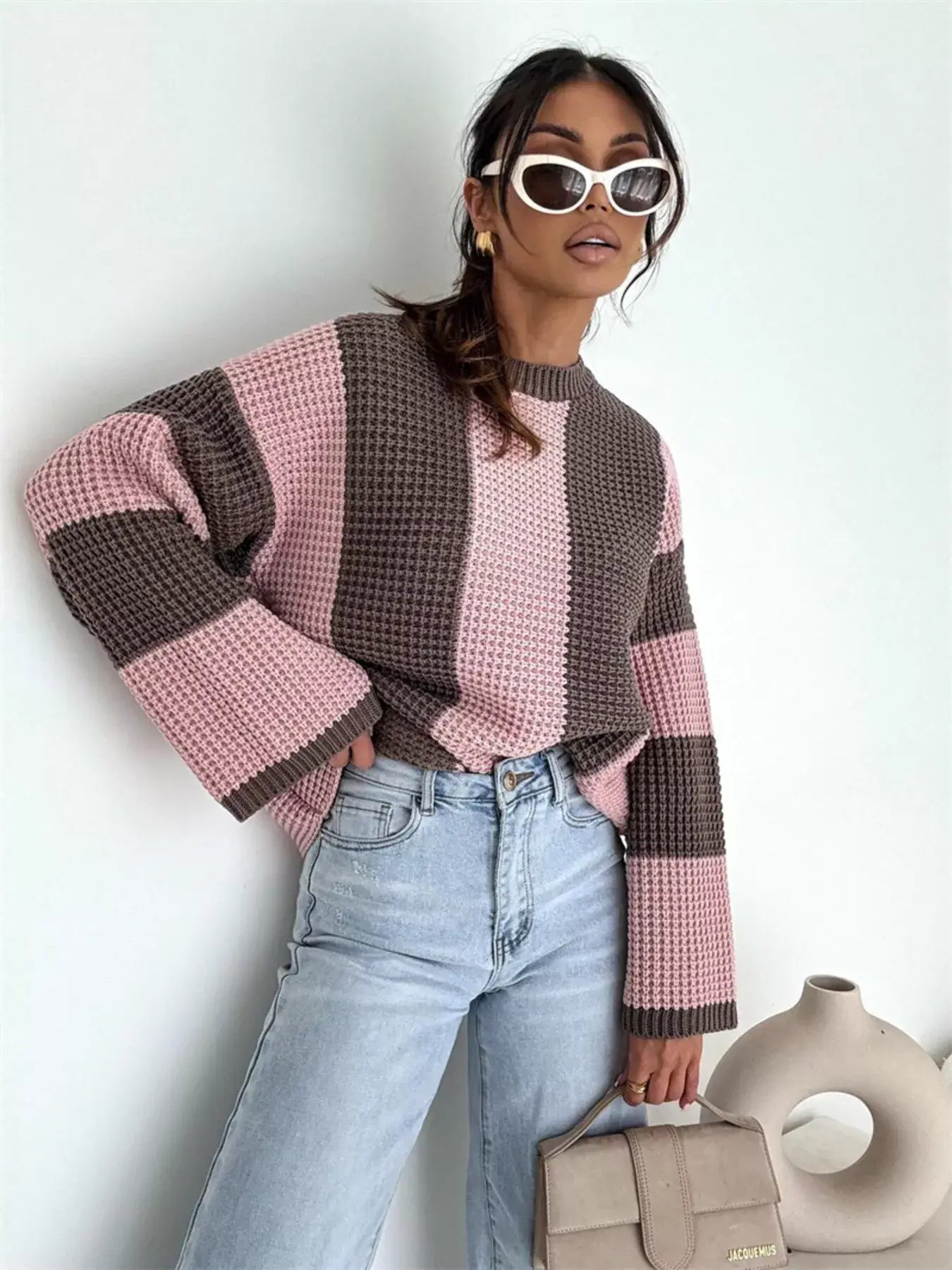 Color Block Long Sleeve Sweater - Trendsi - Flyclothing LLC
