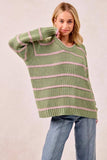 BiBi Striped Long Sleeve Sweater - Trendsi - Flyclothing LLC
