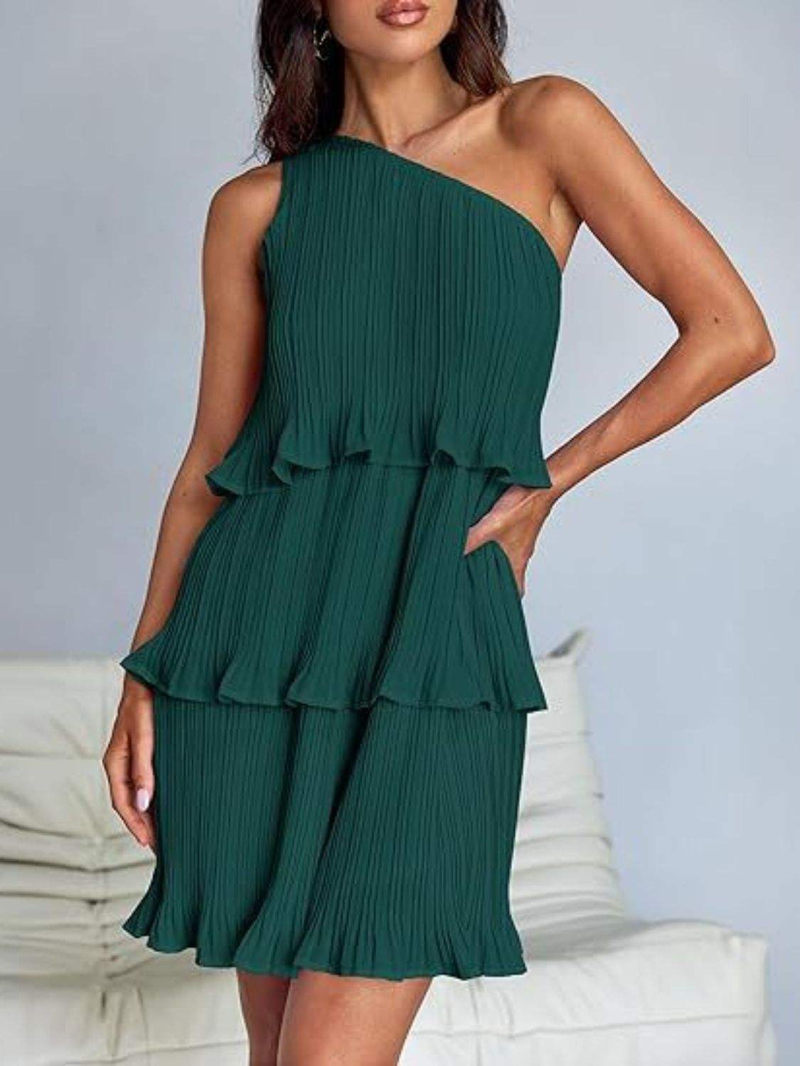 Layered Single Shoulder Mini Dress - Trendsi - Flyclothing LLC