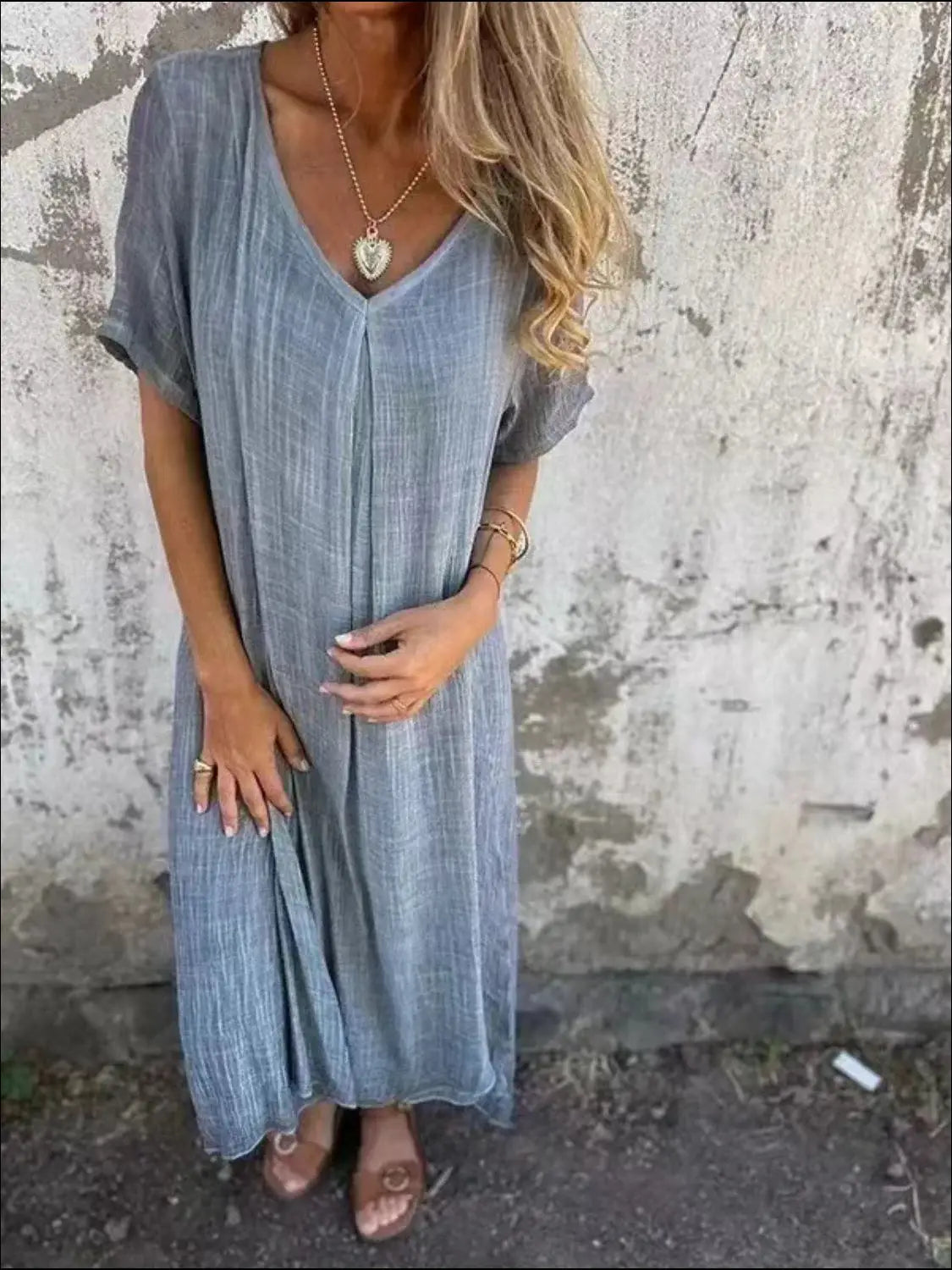 Full Size V-Neck Short Sleeve Midi Dress Plus Size - Trendsi - Flyclothing LLC