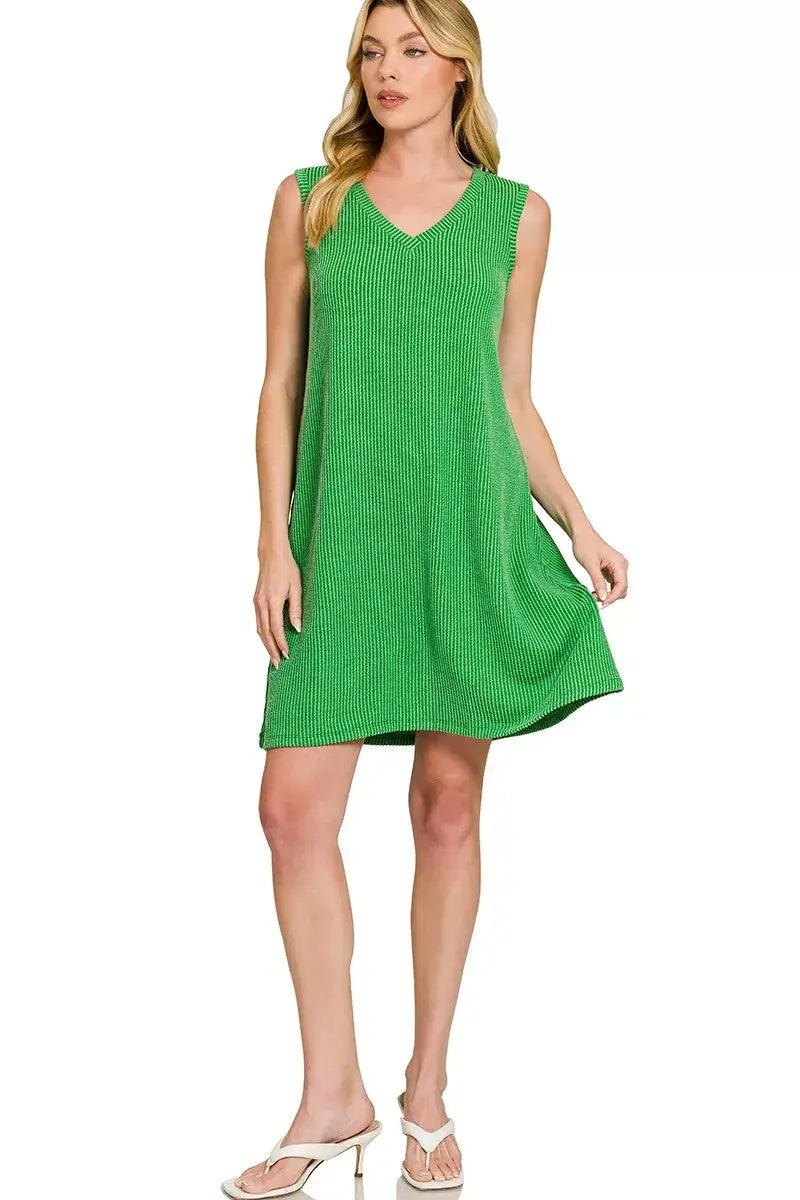 Zenana Raised Rib Sleeveless Mini Dress - Trendsi - Flyclothing LLC