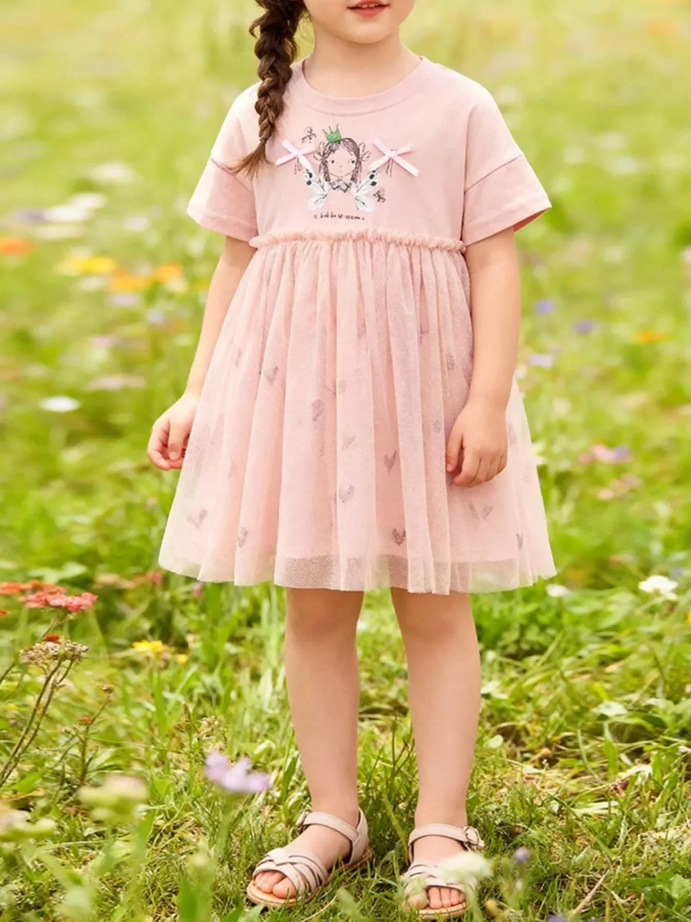Children's Short Sleeve Tulle Layered Dress - Trendsi - Flyclothing LLC
