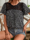 Lace Detail Floral Round Neck Short Sleeve Blouse - Trendsi