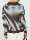 Striped Knit Dropped Shoulder Sweater - Trendsi - Flyclothing LLC