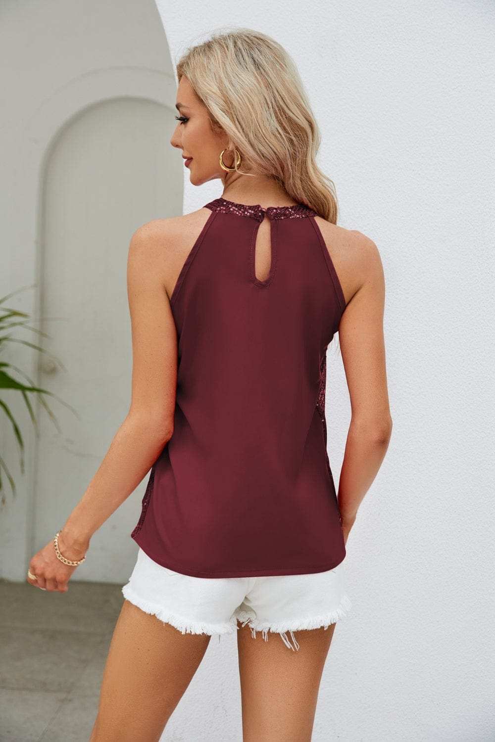 Sequin Grecian Neck Tank - Trendsi - Flyclothing LLC