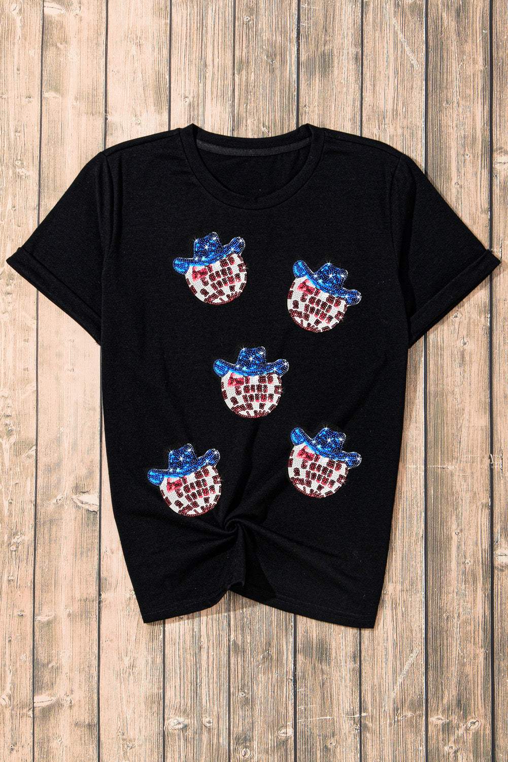 Sequin Round Neck Short Sleeve T-Shirt - Trendsi - Flyclothing LLC