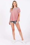 Ces Femme Striped Round Neck Short Sleeve T-Shirt - Trendsi - Flyclothing LLC