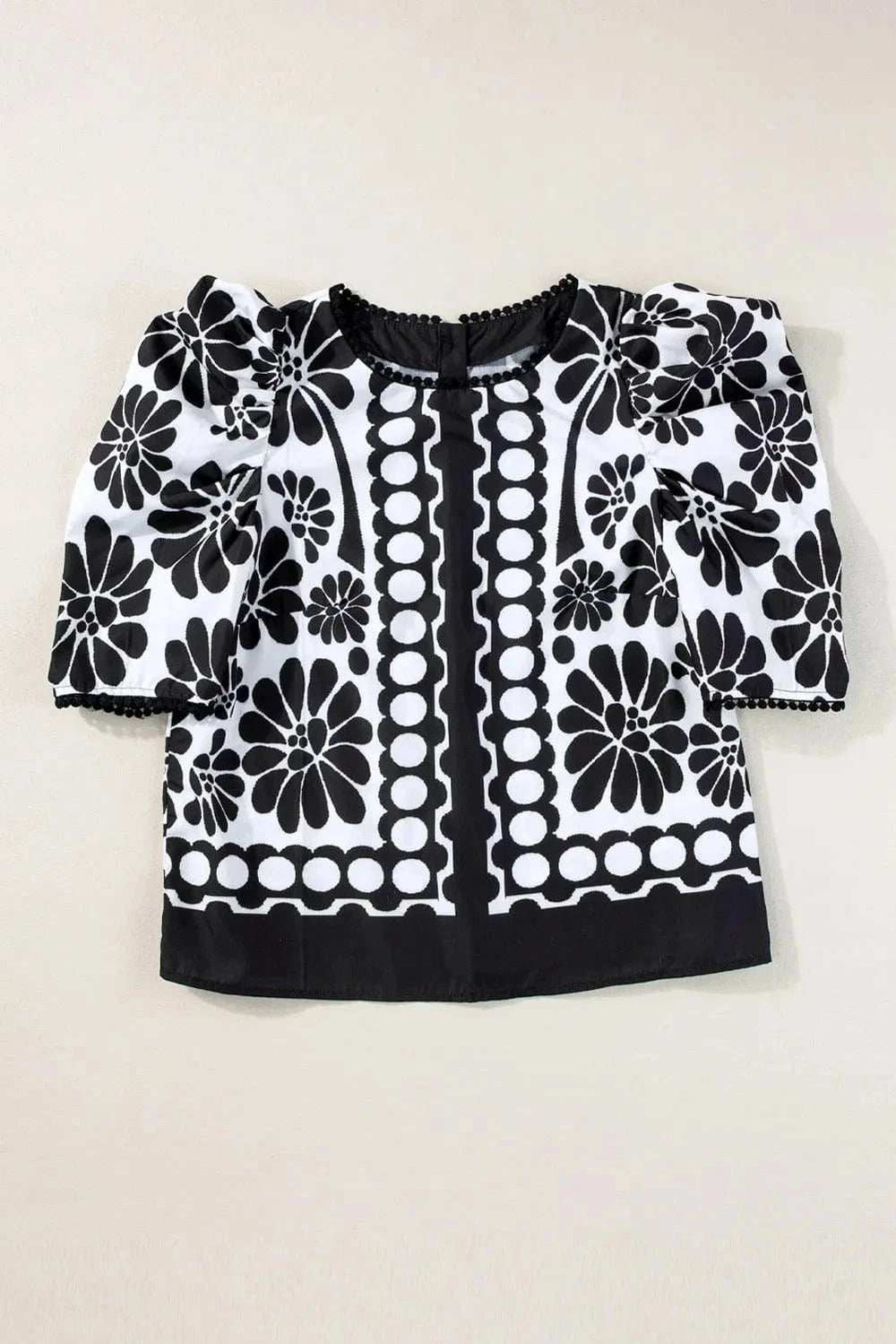 Printed Round Neck Half Sleeve Blouse - Trendsi - Flyclothing LLC