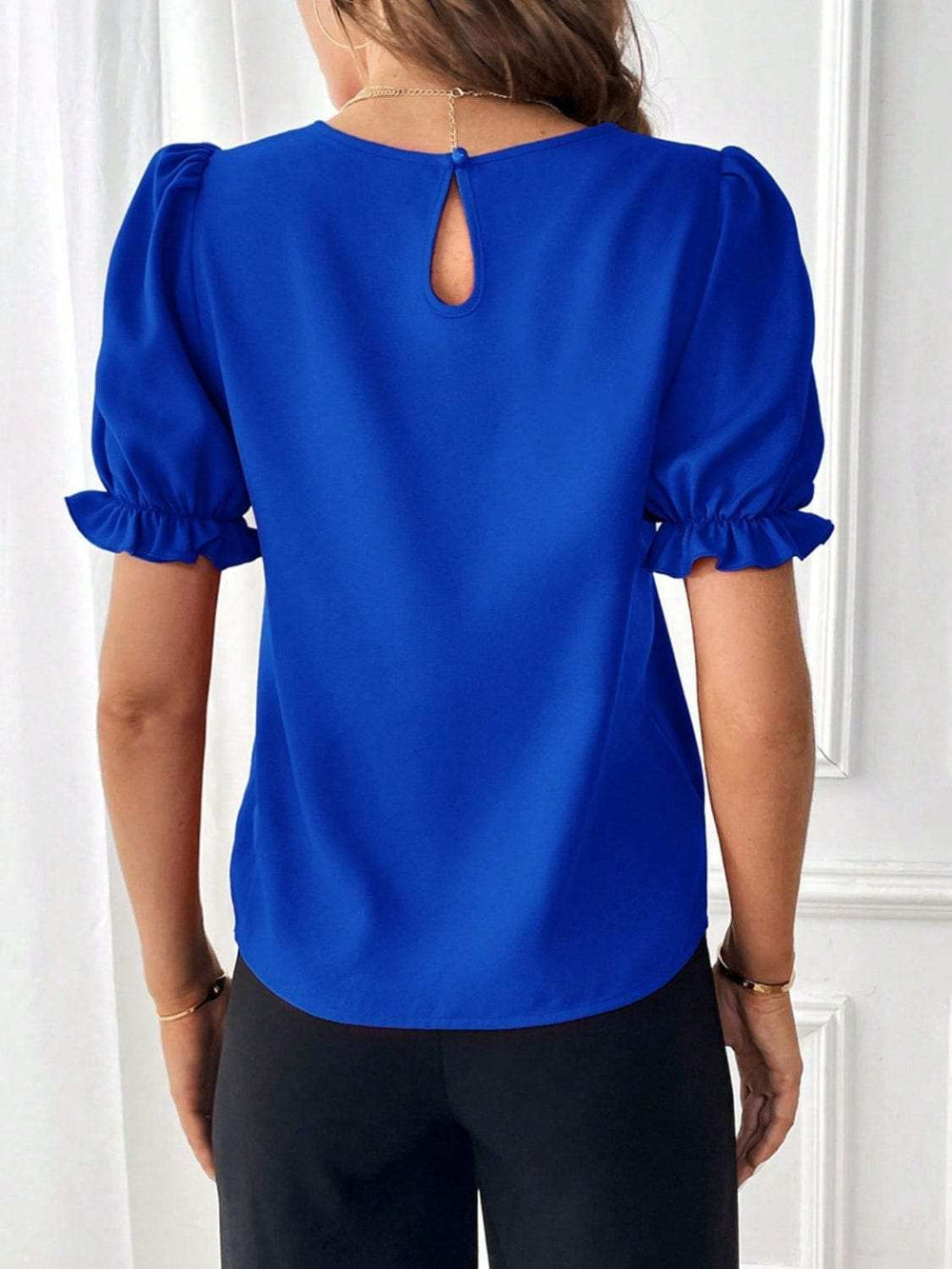 Round Neck Flounce Sleeve Blouse - Trendsi - Flyclothing LLC