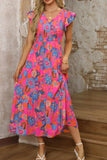 Boho Floral V Neck Ruffle Tiered Dress - Trendsi - Flyclothing LLC