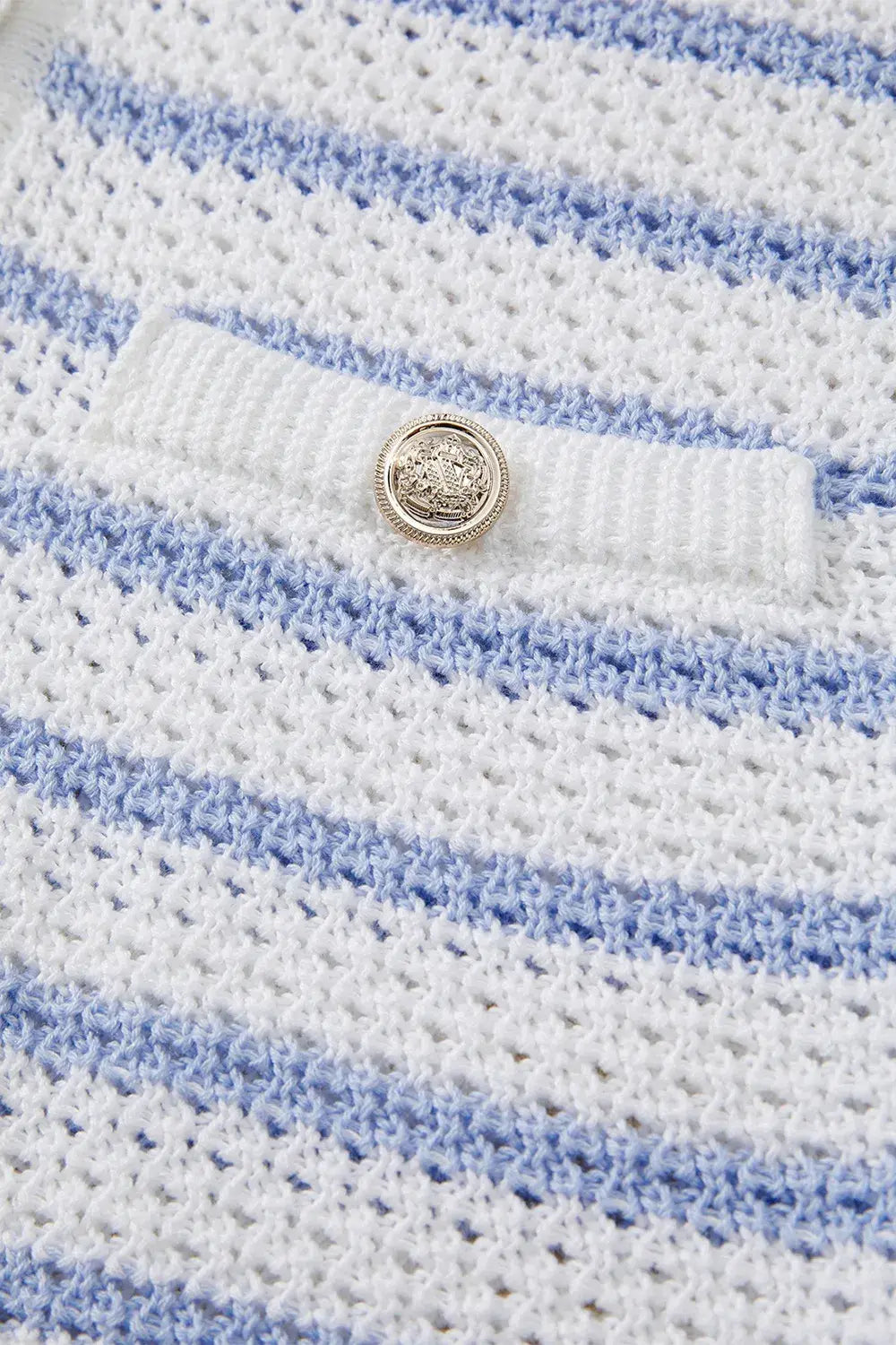 Stripe V Neck Gold Buttons Elegant Sweater Vest - Trendsi - Flyclothing LLC
