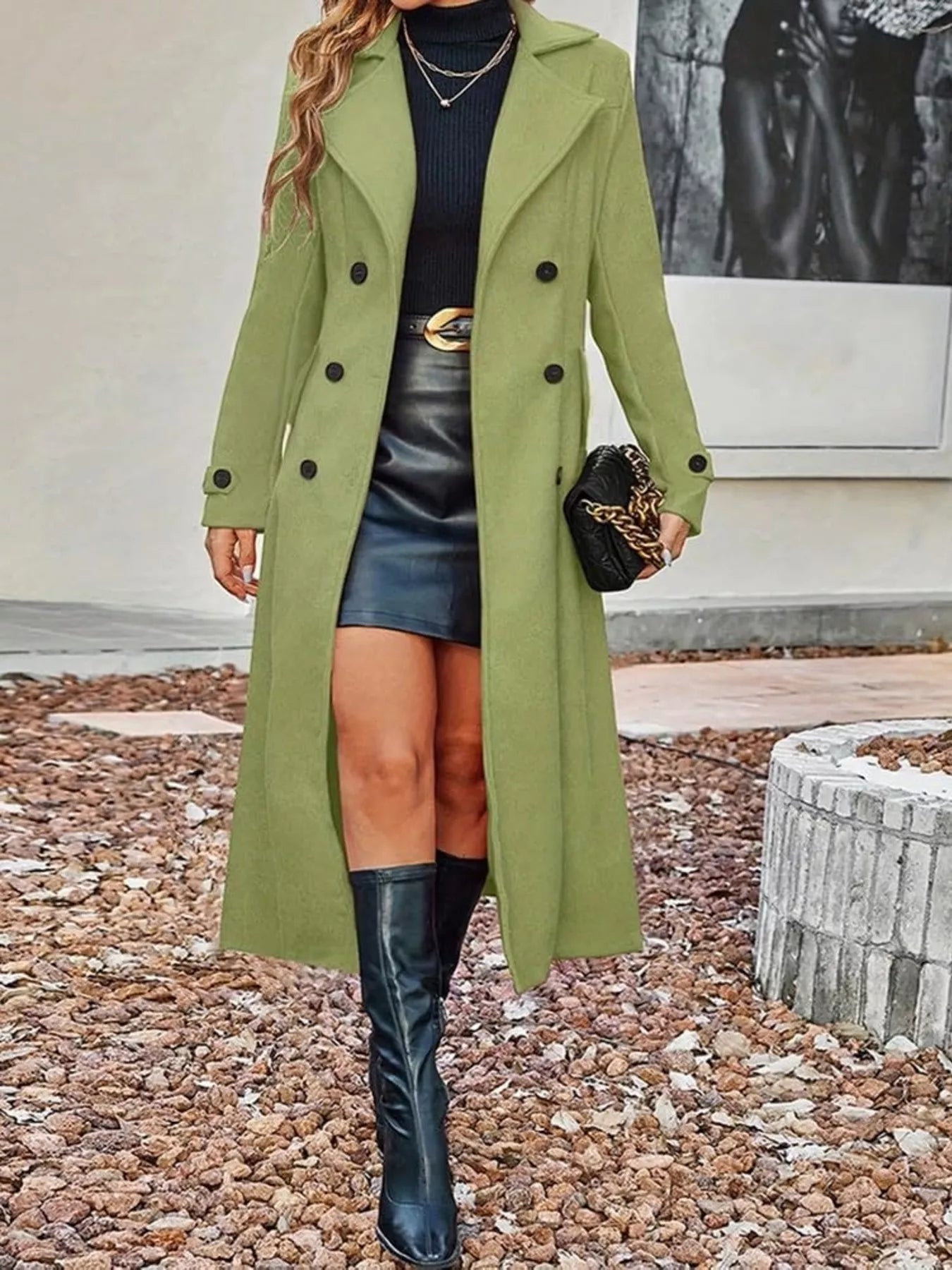 Full Size Double-Breasted Longline Trench Coat Plus Size - Trendsi - Flyclothing LLC