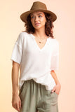 Waffle-Knit Notched Half Sleeve T-Shirt Trendsi
