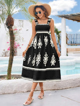 Printed Square Neck Wide Strap Midi Dress - Trendsi - Flyclothing LLC