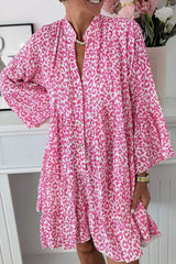 Leopard Notched Long Sleeve Shirt Dress - Trendsi - Flyclothing LLC
