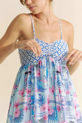 Davi & Dani Tropical Floral Geo Print Tie Back Tube Top Romper - Trendsi - Flyclothing LLC