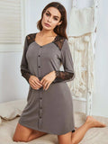 Lace Detail Long Sleeve Mini Lounge Dress - Trendsi - Flyclothing LLC