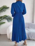 Pleated Half Button Long Sleeve Midi Dress - Trendsi - Flyclothing LLC
