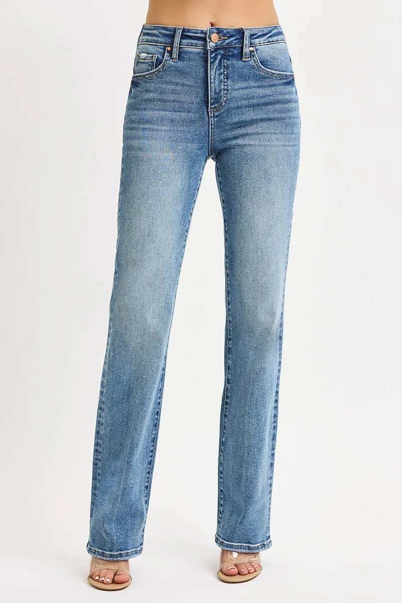 RISEN Full Size Tummy Control High Rise Straight Jeans Plus Size - Trendsi - Flyclothing LLC