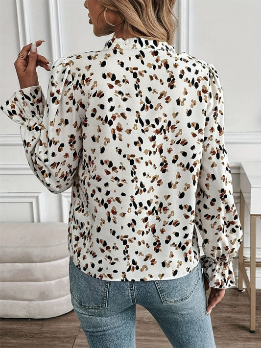 Printed Notched Flounce Sleeve Blouse - Trendsi