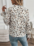 Printed Notched Flounce Sleeve Blouse - Trendsi
