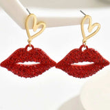 18K Gold-Plated Rhinestone Lips Heart Dangle Earrings - Trendsi - Flyclothing LLC