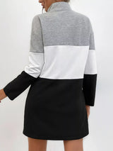 Color Block Zip Front Casual Dress - Trendsi - Flyclothing LLC