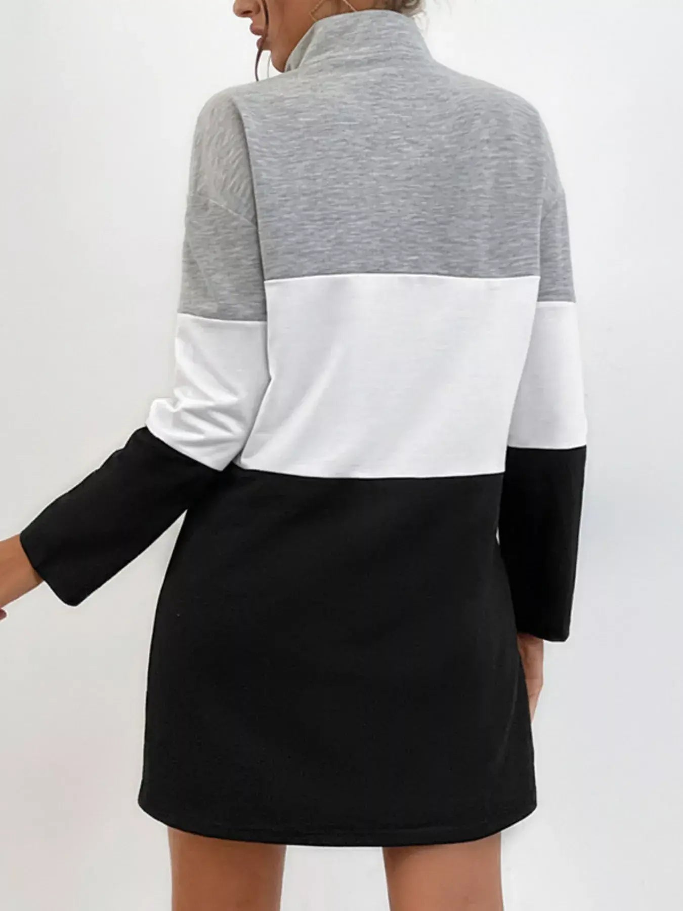 Color Block Zip Front Casual Dress - Trendsi - Flyclothing LLC