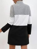 Color Block Zip Front Casual Dress - Trendsi - Flyclothing LLC