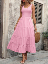 Smocked Scoop Neck Sleeveless Tank Dress - Trendsi - Flyclothing LLC