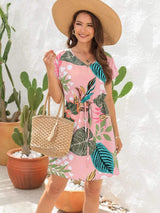 Drawstring Printed V-Neck Mini Dress - Trendsi - Flyclothing LLC