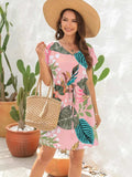 Drawstring Printed V-Neck Mini Dress - Trendsi - Flyclothing LLC
