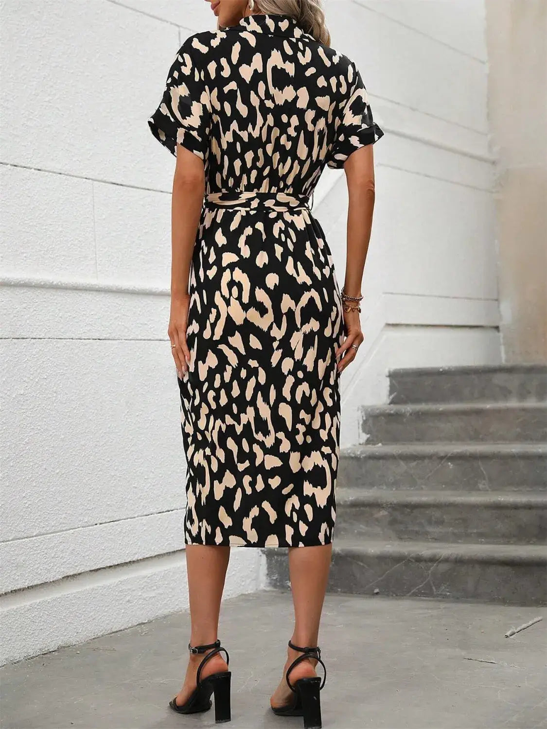 Short Sleeve Tie Waist Dress - Trendsi - Flyclothing LLC