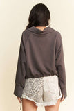 Davi & Dani Drawstring Hem Half Zip Raglan Sleeve Sweatshirt - Trendsi