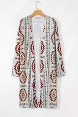 Geometric Open Front Long Sleeve Cover Up - Trendsi - Flyclothing LLC
