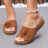 Flower Peep Toe Wedge Sandals - Trendsi - Flyclothing LLC