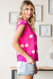 First Love Full Size Flower Pattern Round Neck Sweater Vest - Trendsi